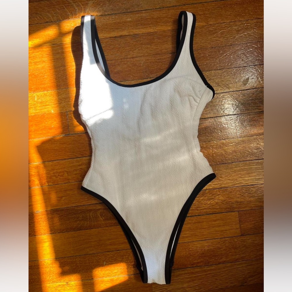 Elegant White and Black One Piece Swimsuit